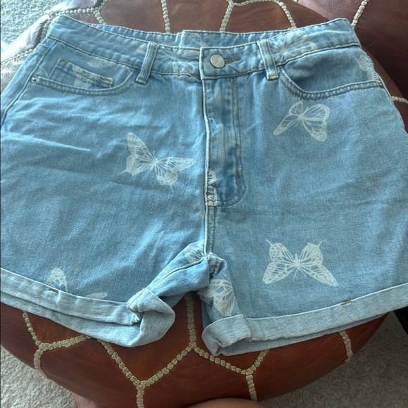 SHEIN Pants - SHEIN Blue Jean Shorts with Distressed Butterfly Design